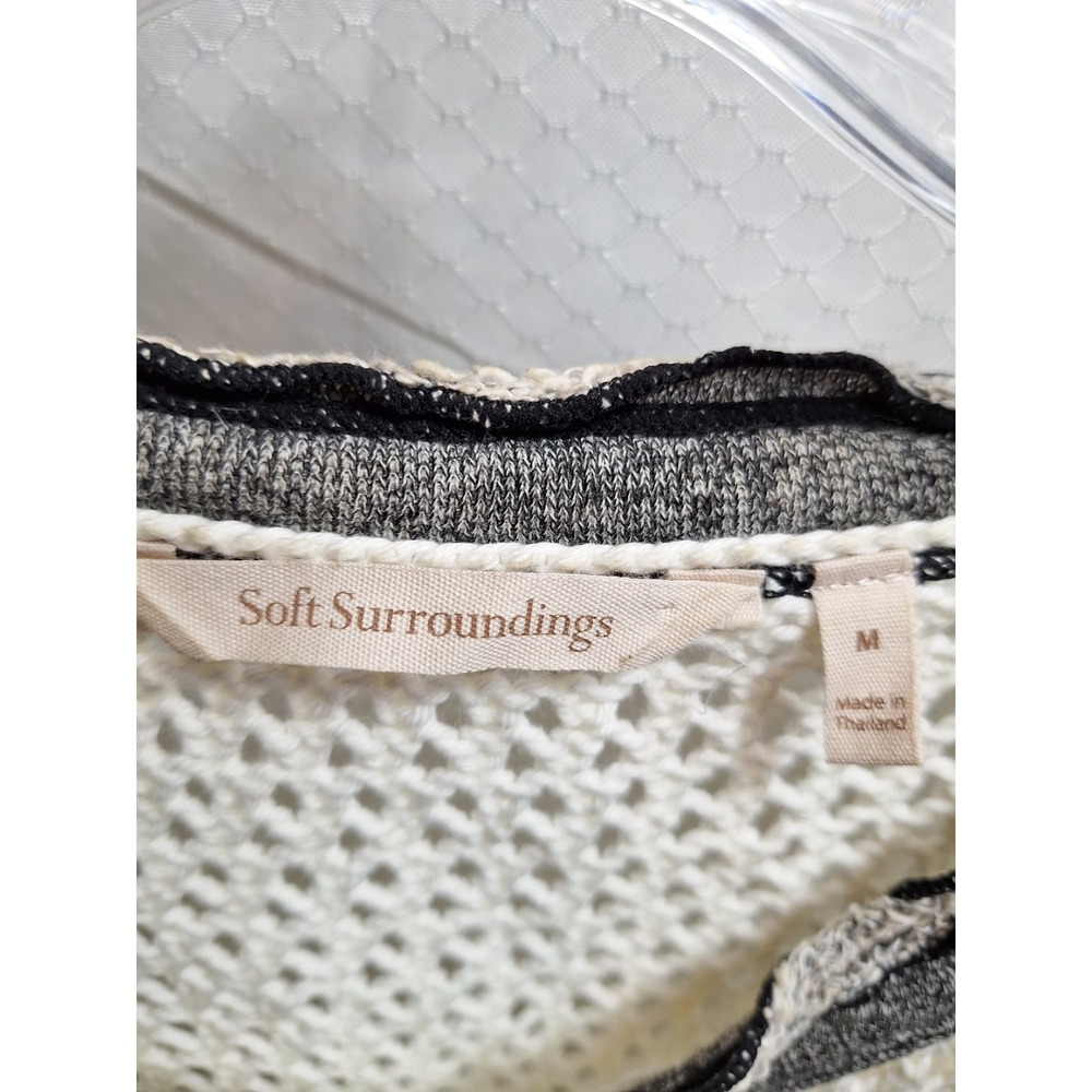 SOFT SURROUNDINGS Crochet Open Knit Sweater Sz M White Black Pockets Lagenlook - Picture 4 of 7